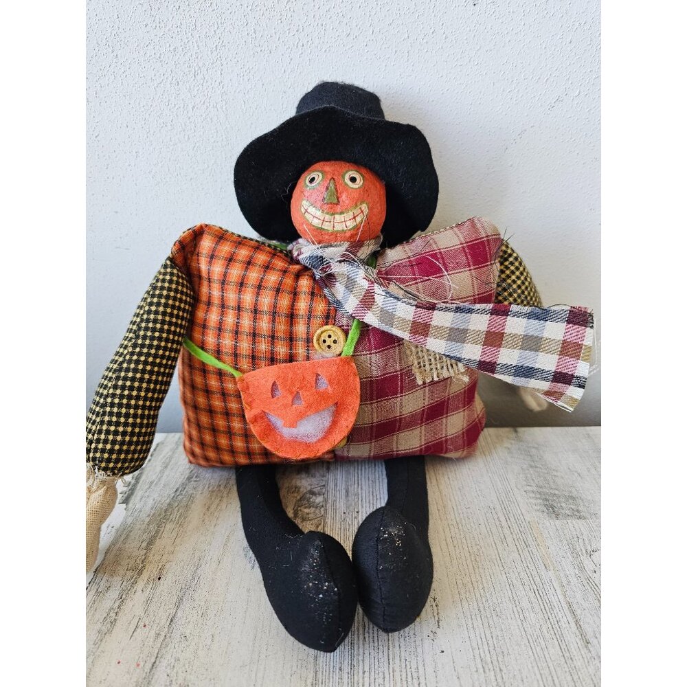 Shabby chic pumpkin plush Halloween decor unique country‎ folk art top hat